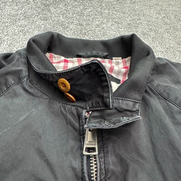 Ben Sherman Gingham Lined Full Zip Bomber jacket Mens Medium Black Cotton Casual - Picture 4 of 16